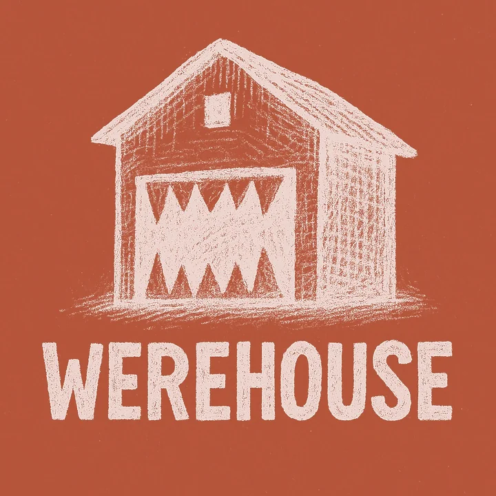 Werehouse — a chalk-drawn barn with teeth in its doorway